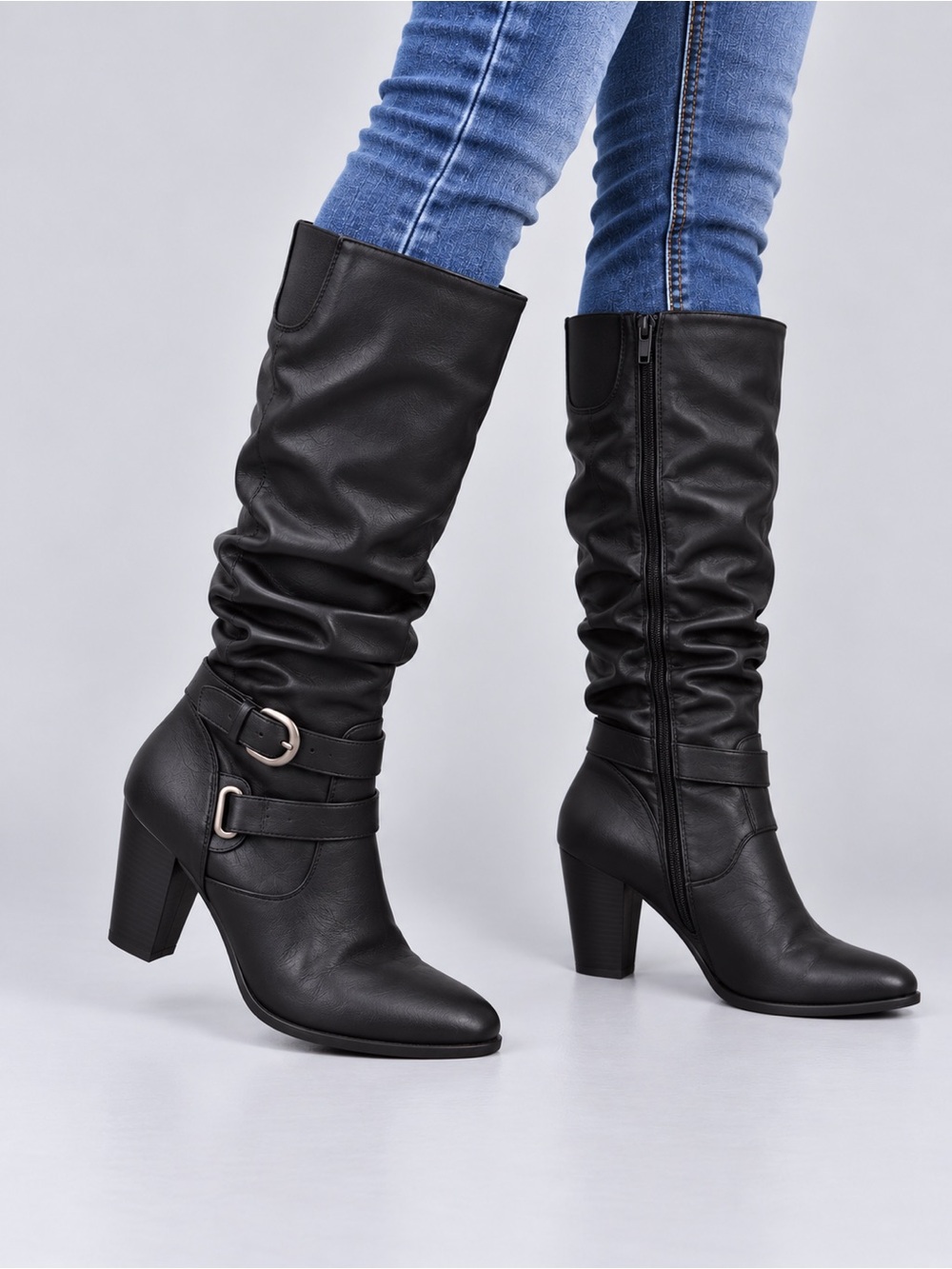 Rampage Black Slouch Mid-Calf Heeled Boots